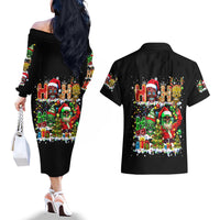 Skeleton Santa Claus Couples Matching Off The Shoulder Long Sleeve Dress and Hawaiian Shirt Sugar Santa Claus Ho Ho Ho - Wonder Print Shop