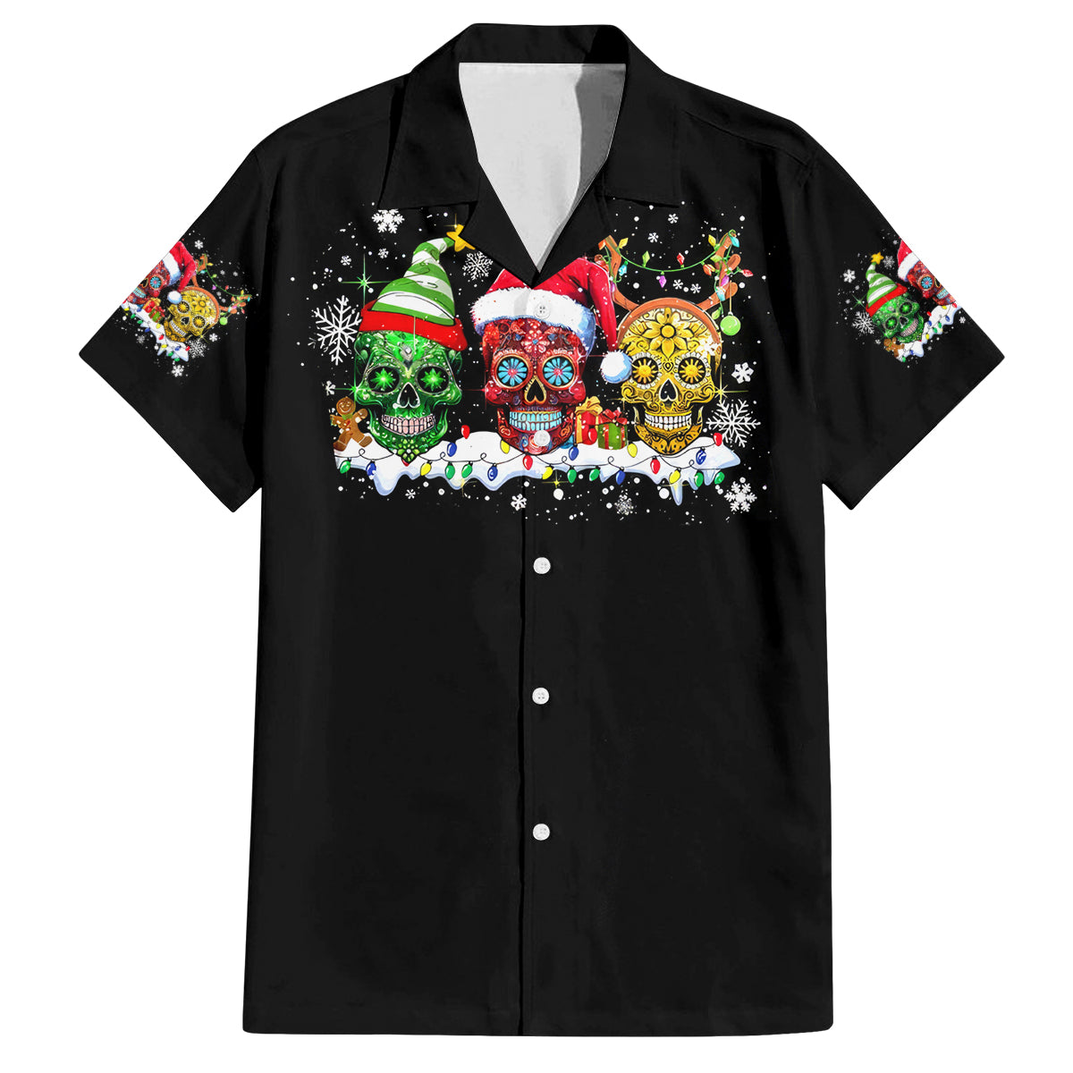 Skeleton Santa Claus Family Matching Long Sleeve Bodycon Dress and Hawaiian Shirt Sugar Santa Claus Ho Ho Ho - Wonder Print Shop