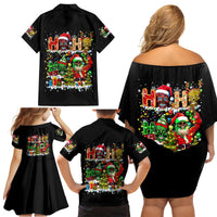 Skeleton Santa Claus Family Matching Off Shoulder Short Dress and Hawaiian Shirt Sugar Santa Claus Ho Ho Ho - Wonder Print Shop