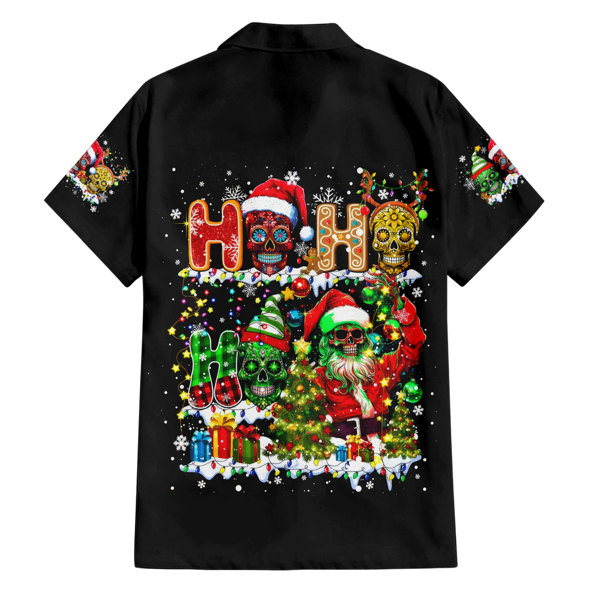 Skeleton Santa Claus Family Matching Short Sleeve Bodycon Dress and Hawaiian Shirt Sugar Santa Claus Ho Ho Ho - Wonder Print Shop