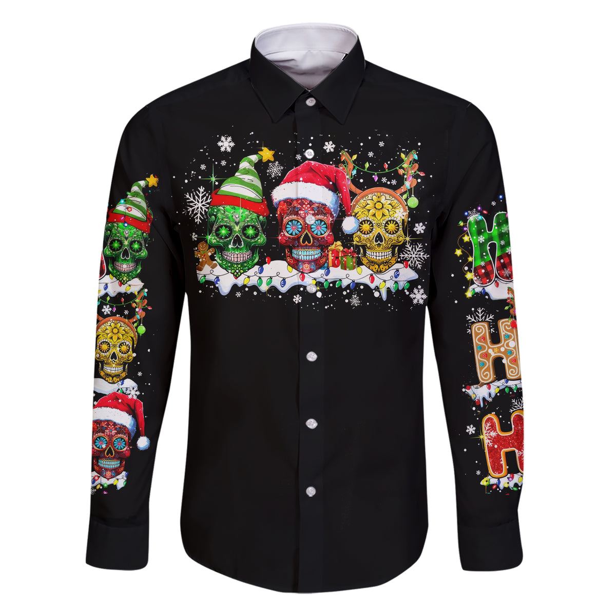 Skeleton Santa Claus Family Matching Short Sleeve Bodycon Dress and Hawaiian Shirt Sugar Santa Claus Ho Ho Ho - Wonder Print Shop