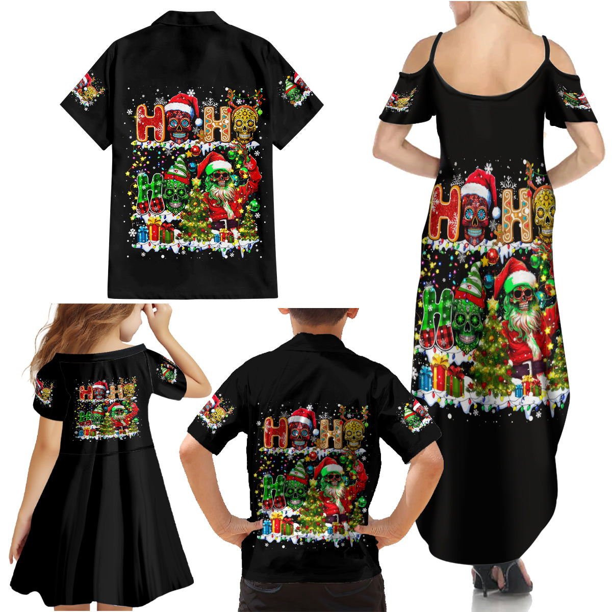 Skeleton Santa Claus Family Matching Summer Maxi Dress and Hawaiian Shirt Sugar Santa Claus Ho Ho Ho - Wonder Print Shop