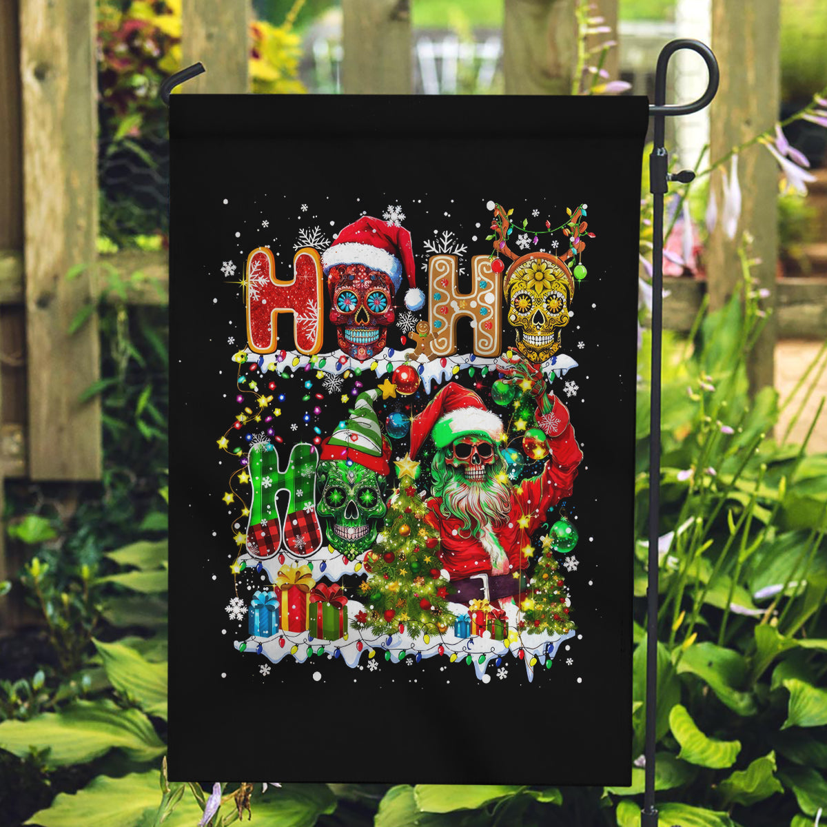 Skeleton Santa Claus Garden Flag Sugar Santa Claus Ho Ho Ho - Wonder Print Shop