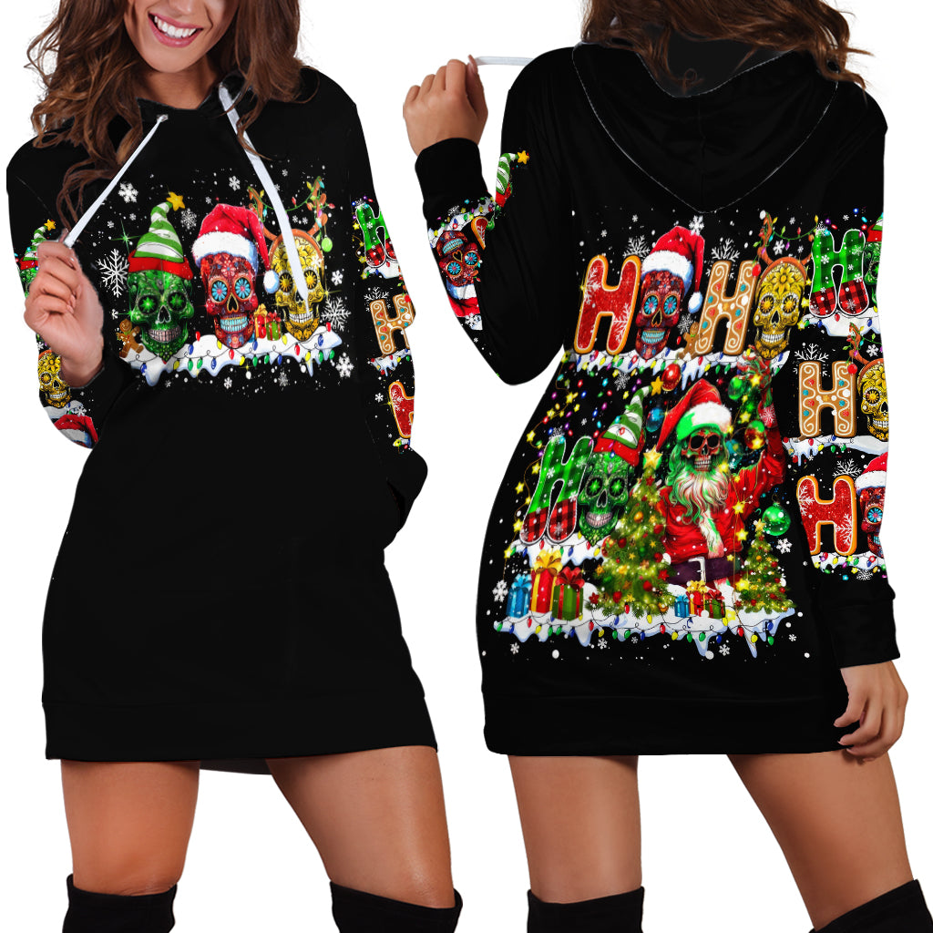 Skeleton Santa Claus Hoodie Dress Sugar Santa Claus Ho Ho Ho - Wonder Print Shop