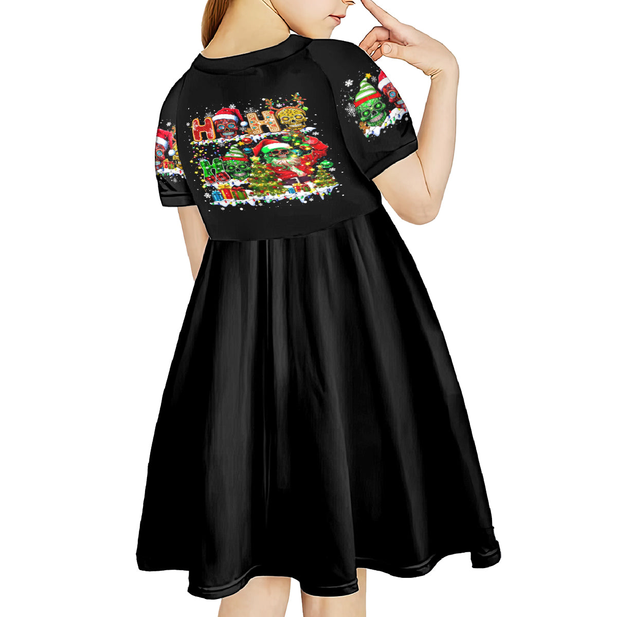 Skeleton Santa Claus Kid Short Sleeve Dress Sugar Santa Claus Ho Ho Ho - Wonder Print Shop