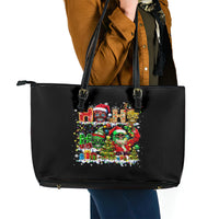Skeleton Santa Claus Leather Tote Bag Sugar Santa Claus Ho Ho Ho - Wonder Print Shop