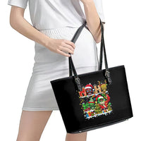 Skeleton Santa Claus Leather Tote Bag Sugar Santa Claus Ho Ho Ho - Wonder Print Shop