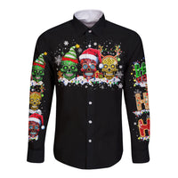 Skeleton Santa Claus Long Sleeve Button Shirt Sugar Santa Claus Ho Ho Ho - Wonder Print Shop