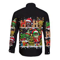 Skeleton Santa Claus Long Sleeve Button Shirt Sugar Santa Claus Ho Ho Ho - Wonder Print Shop