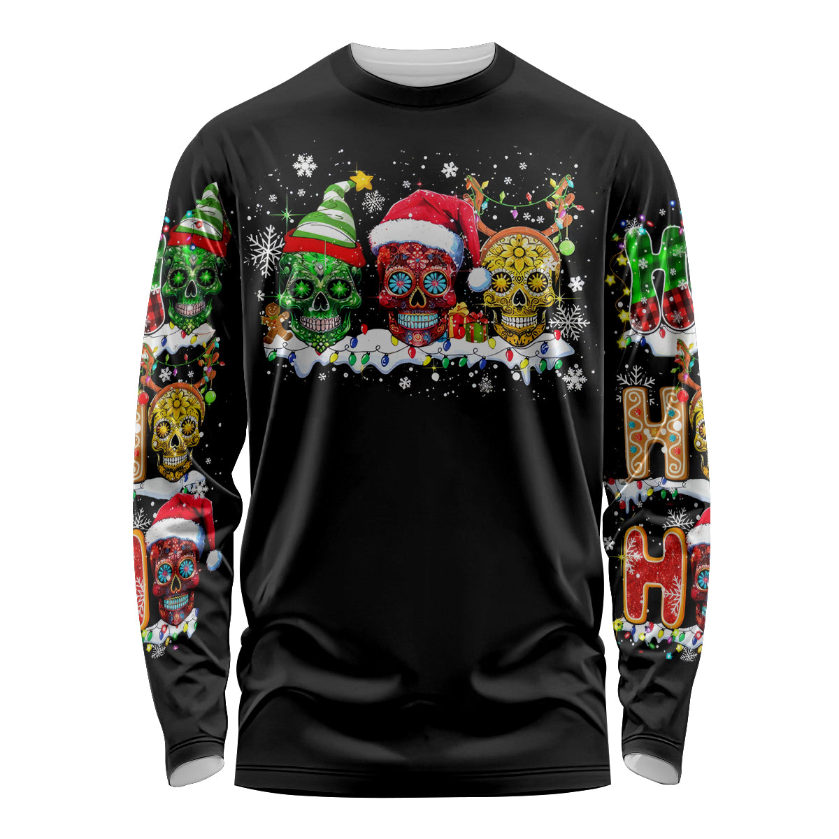 Skeleton Santa Claus Long Sleeve Shirt Sugar Santa Claus Ho Ho Ho - Wonder Print Shop