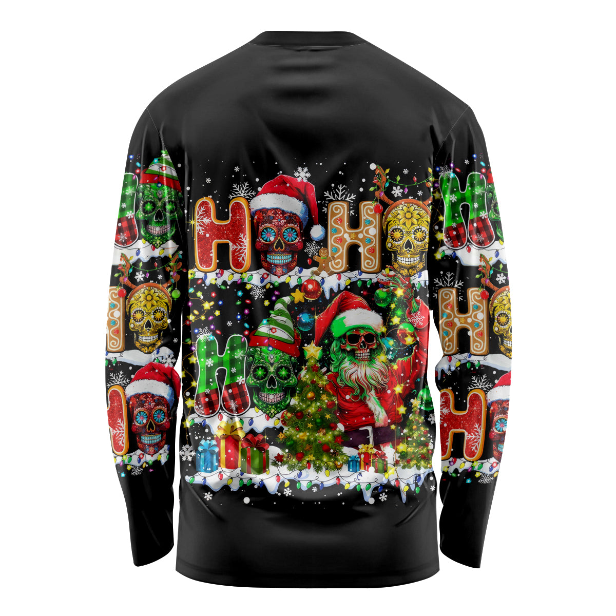 Skeleton Santa Claus Long Sleeve Shirt Sugar Santa Claus Ho Ho Ho - Wonder Print Shop