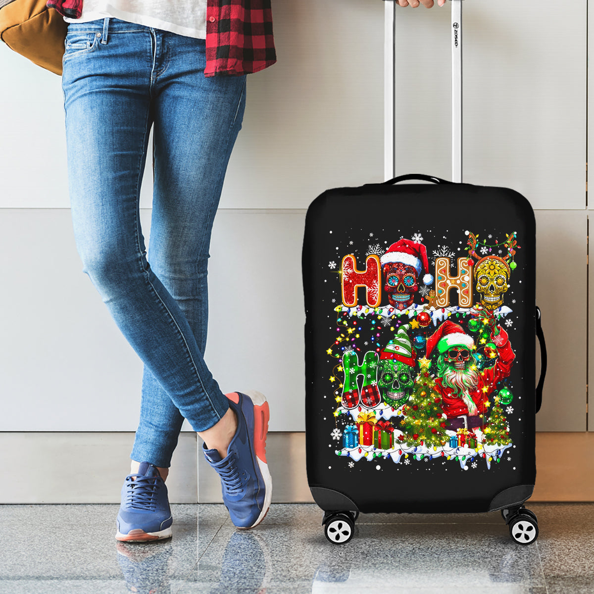 Skeleton Santa Claus Luggage Cover Sugar Santa Claus Ho Ho Ho - Wonder Print Shop