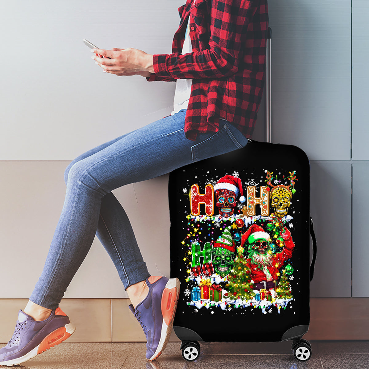 Skeleton Santa Claus Luggage Cover Sugar Santa Claus Ho Ho Ho - Wonder Print Shop