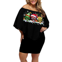 Skeleton Santa Claus Off Shoulder Short Dress Sugar Santa Claus Ho Ho Ho - Wonder Print Shop