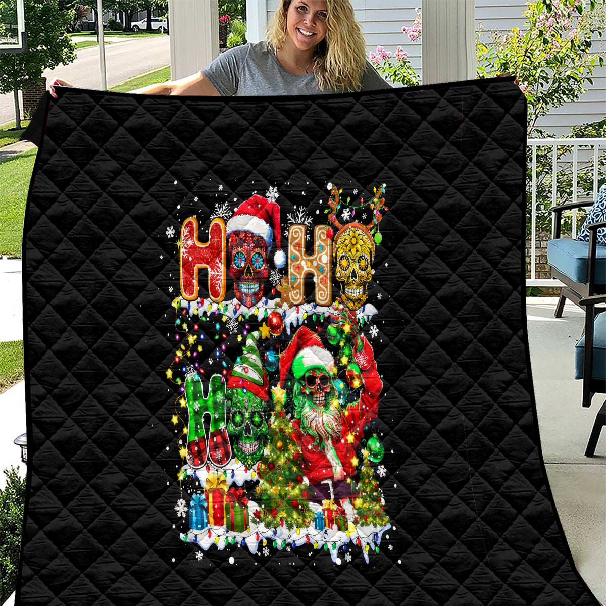 Skeleton Santa Claus Quilt Sugar Santa Claus Ho Ho Ho - Wonder Print Shop