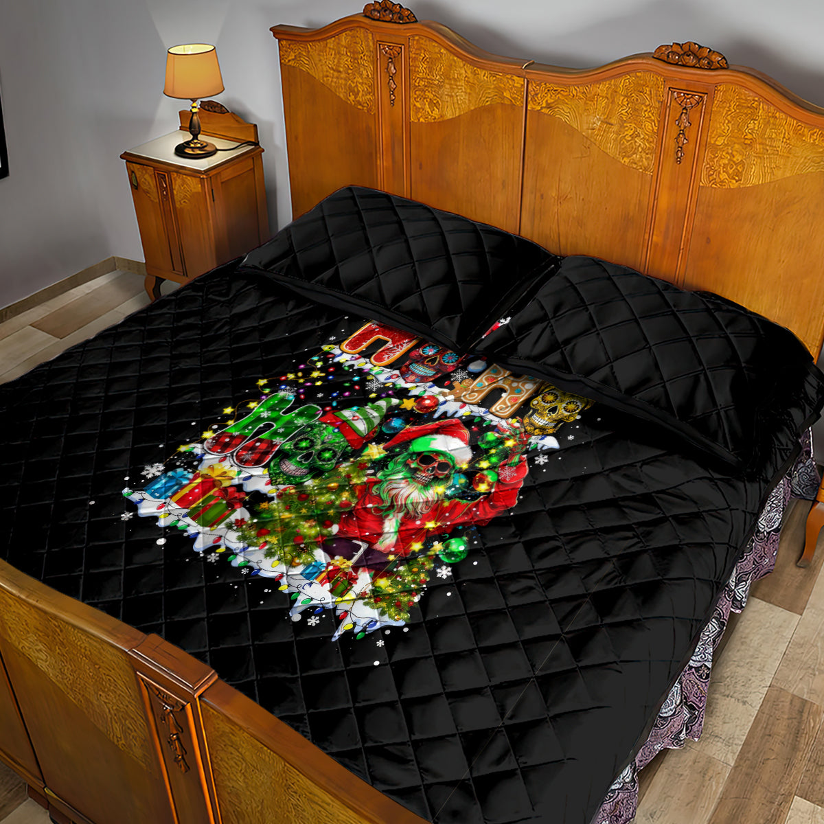 Skeleton Santa Claus Quilt Bed Set Sugar Santa Claus Ho Ho Ho - Wonder Print Shop