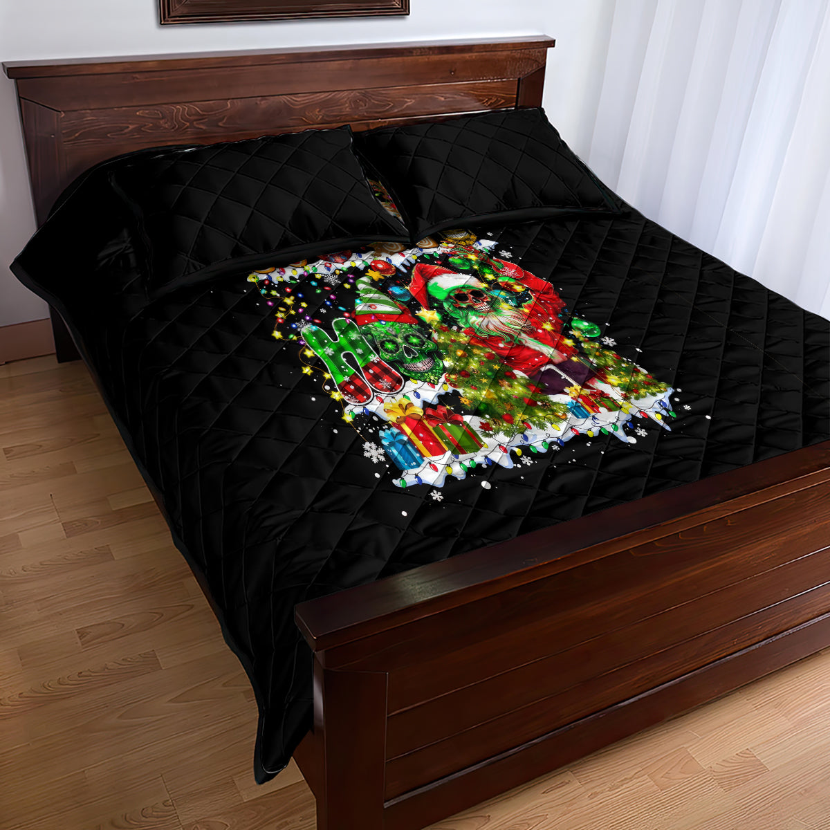 Skeleton Santa Claus Quilt Bed Set Sugar Santa Claus Ho Ho Ho - Wonder Print Shop