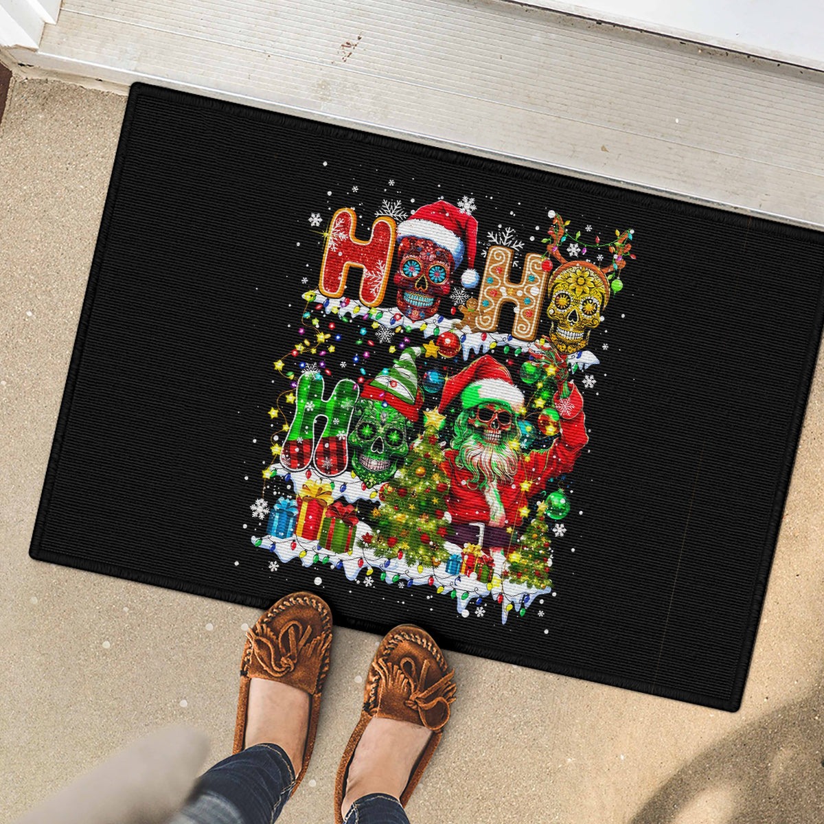 Skeleton Santa Claus Rubber Doormat Sugar Santa Claus Ho Ho Ho - Wonder Print Shop