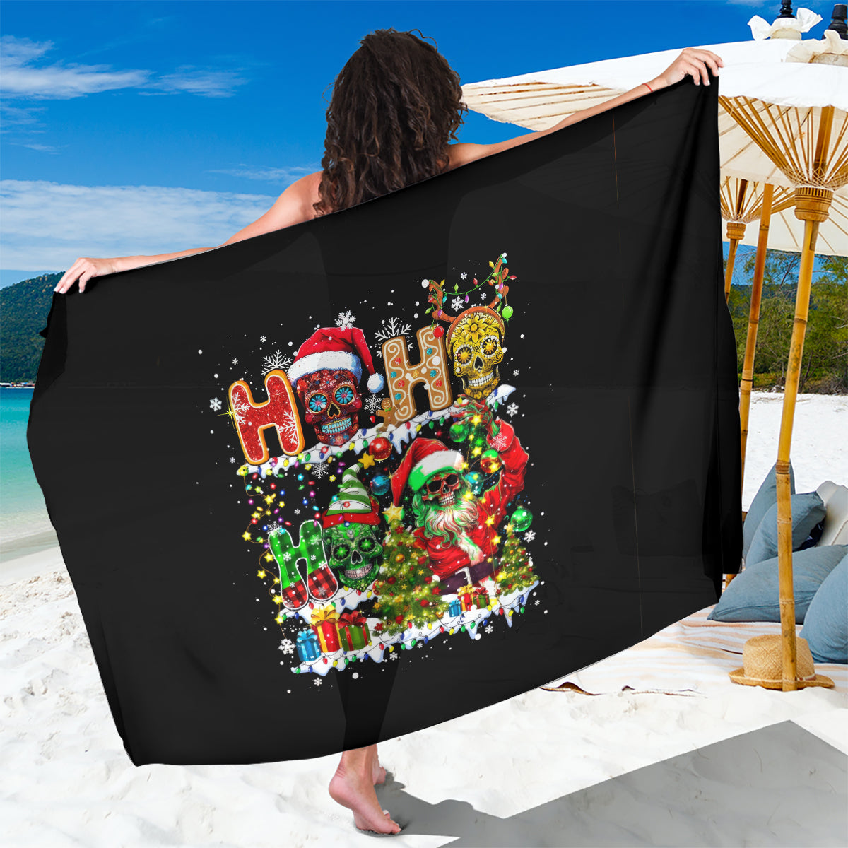 Skeleton Santa Claus Sarong Sugar Santa Claus Ho Ho Ho - Wonder Print Shop