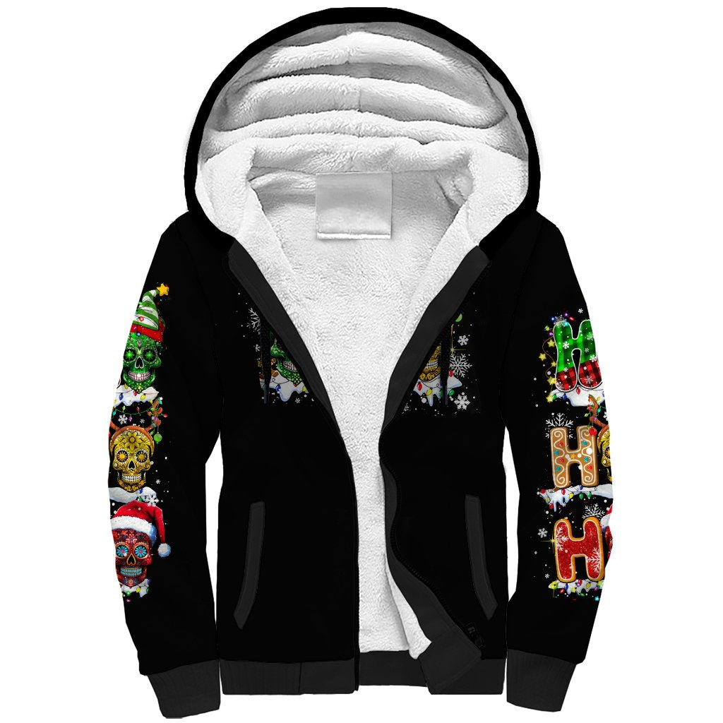 Skeleton Santa Claus Sherpa Hoodie Sugar Santa Claus Ho Ho Ho - Wonder Print Shop