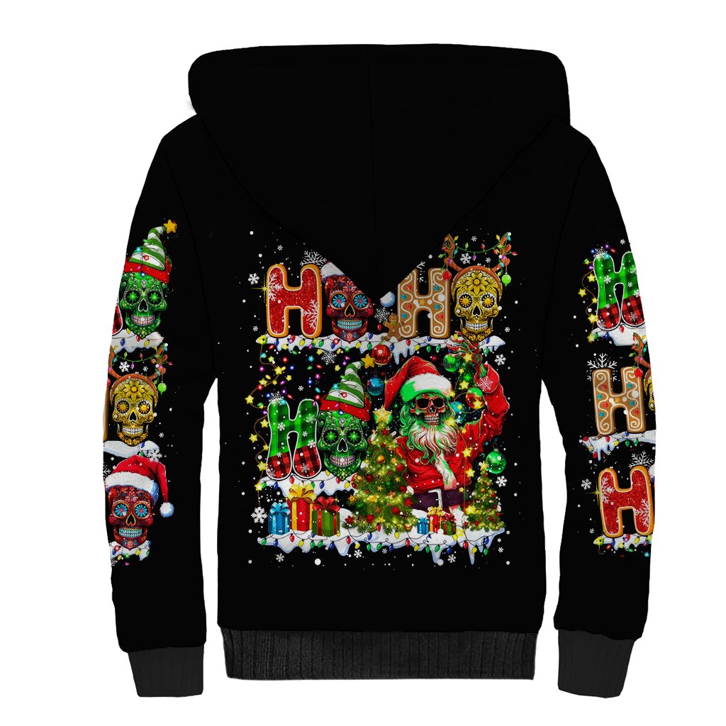 Skeleton Santa Claus Sherpa Hoodie Sugar Santa Claus Ho Ho Ho - Wonder Print Shop