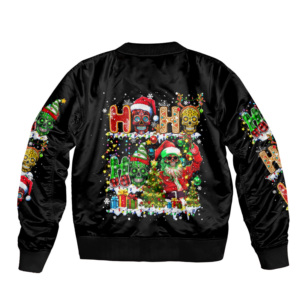 Skeleton Santa Claus Sleeve Zip Bomber Jacket Sugar Santa Claus Ho Ho Ho - Wonder Print Shop