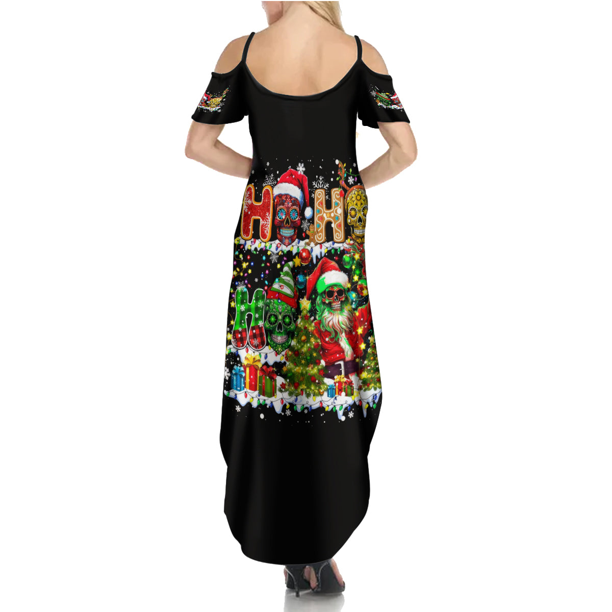 Skeleton Santa Claus Summer Maxi Dress Sugar Santa Claus Ho Ho Ho - Wonder Print Shop