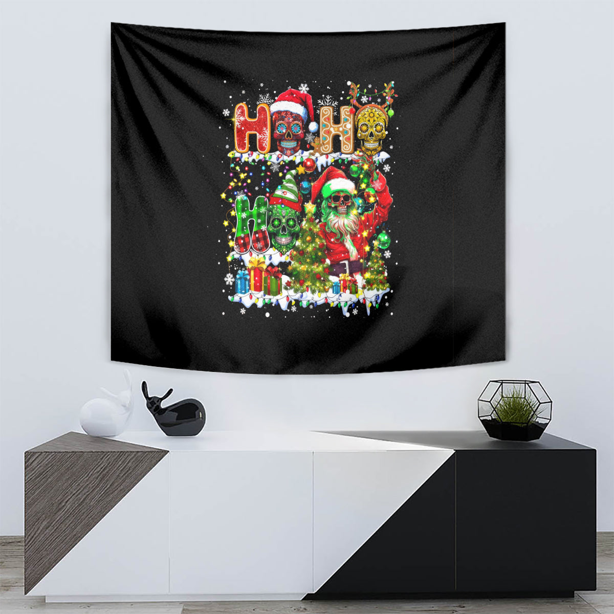 Skeleton Santa Claus Tapestry Sugar Santa Claus Ho Ho Ho - Wonder Print Shop