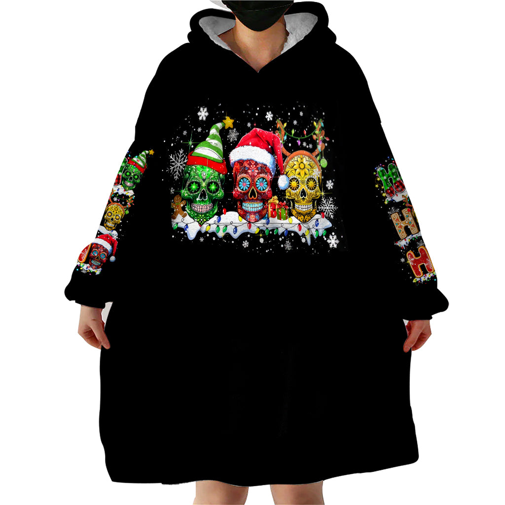 Skeleton Santa Claus Wearable Blanket Hoodie Sugar Santa Claus Ho Ho Ho - Wonder Print Shop
