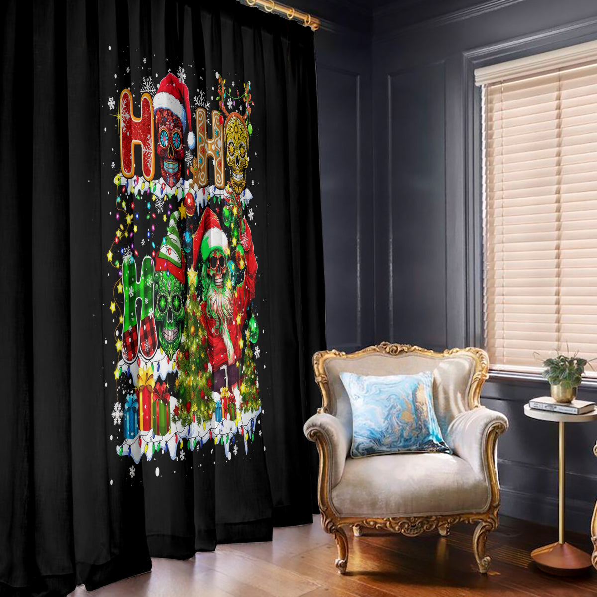 Skeleton Santa Claus Window Curtain Sugar Santa Claus Ho Ho Ho - Wonder Print Shop