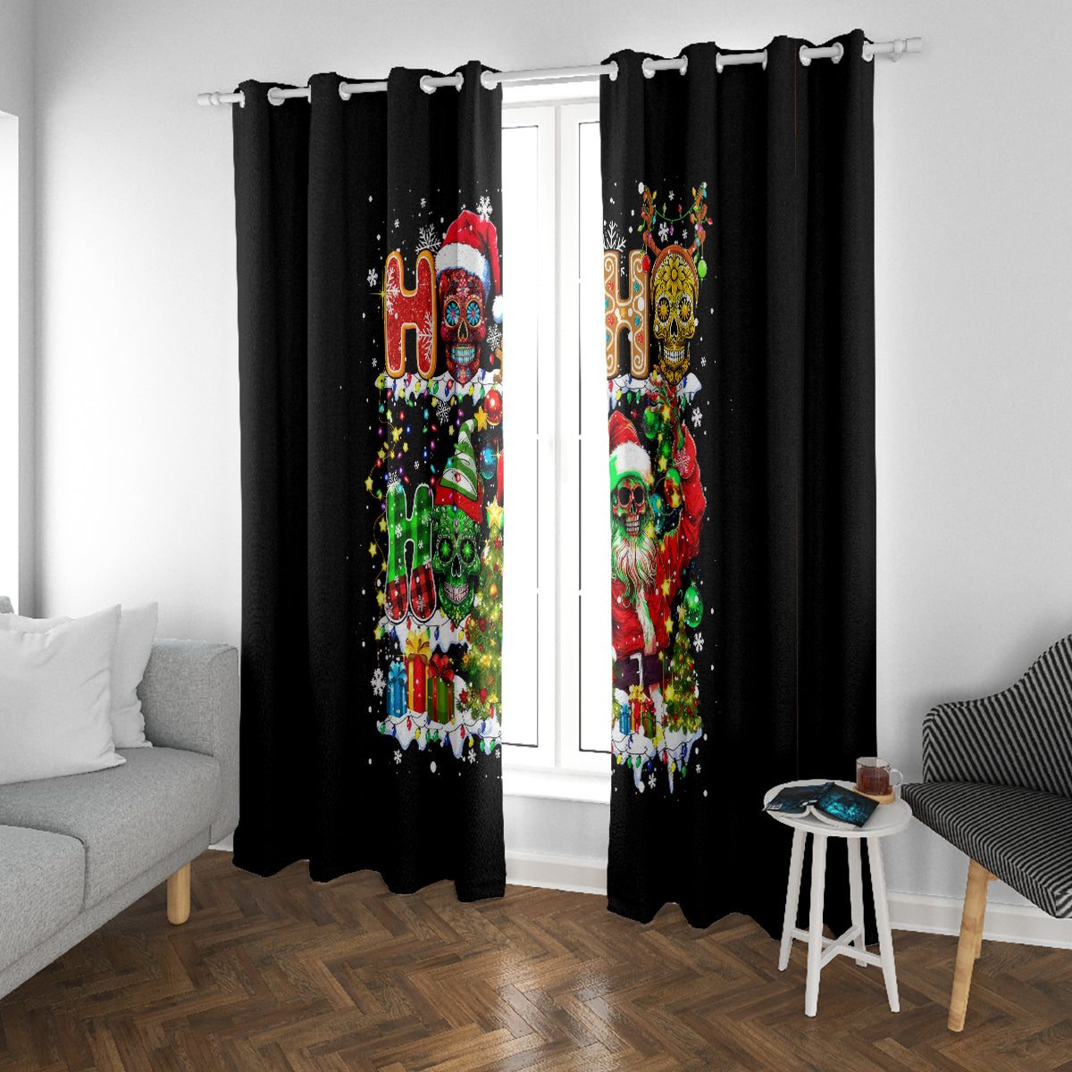 Skeleton Santa Claus Window Curtain Sugar Santa Claus Ho Ho Ho - Wonder Print Shop