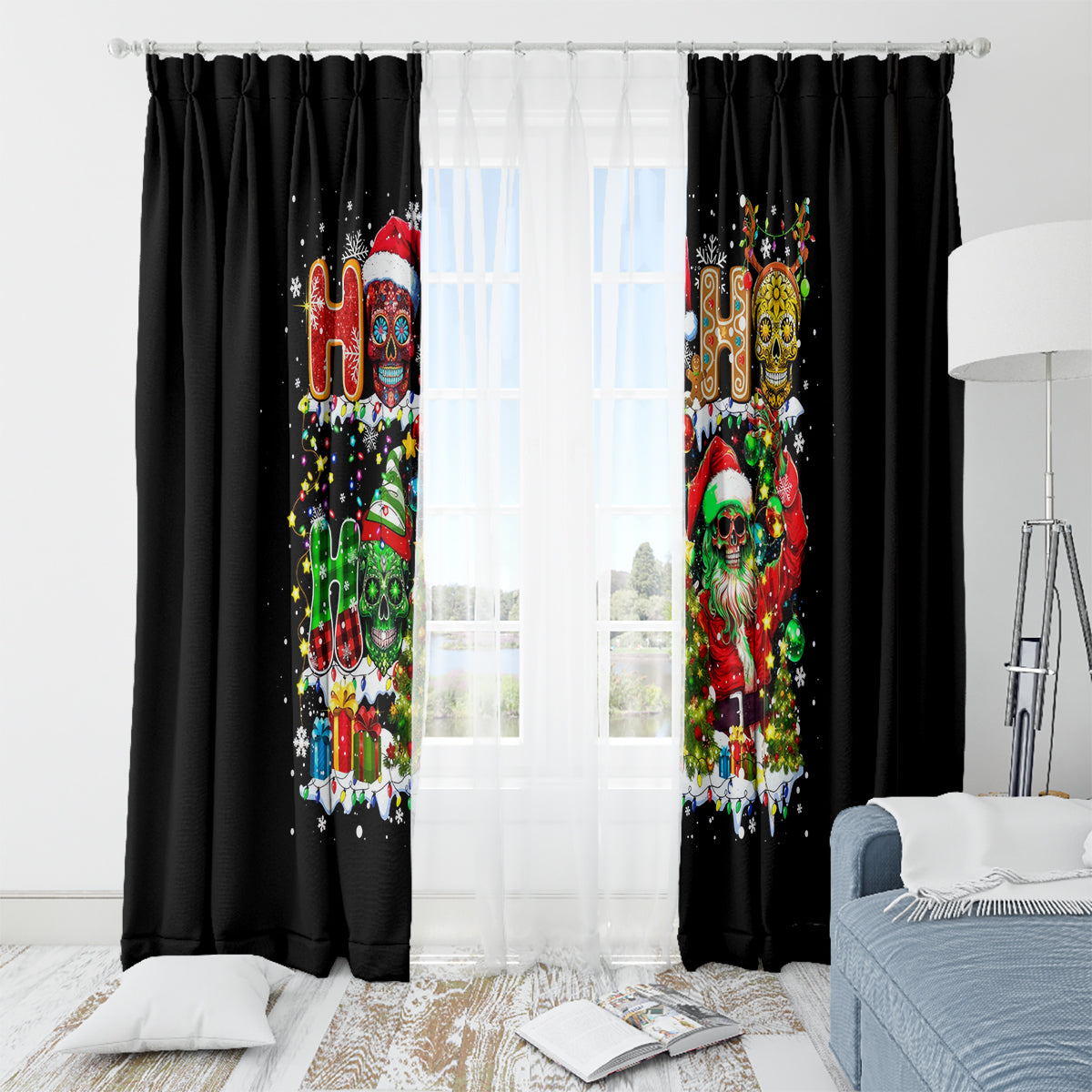 Skeleton Santa Claus Window Curtain Sugar Santa Claus Ho Ho Ho - Wonder Print Shop