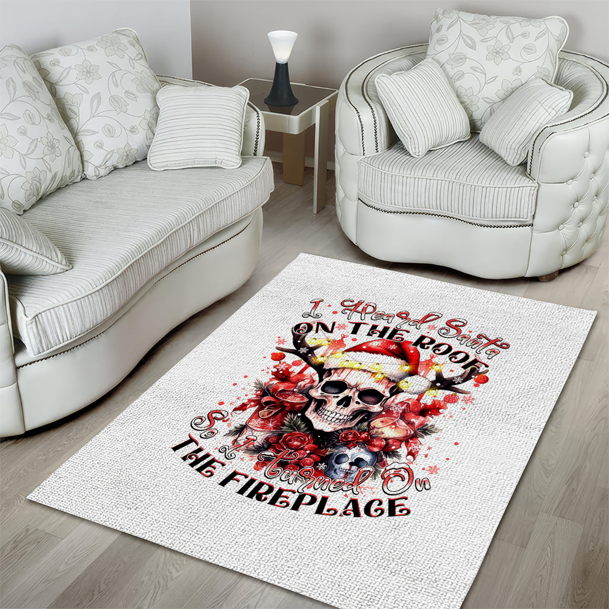 Skull Santa Claus Area Rug I Heard Santa On The Roof So I Turned On Fireplace - Wonder Print Shop
