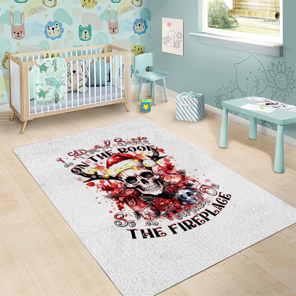 Skull Santa Claus Area Rug I Heard Santa On The Roof So I Turned On Fireplace - Wonder Print Shop