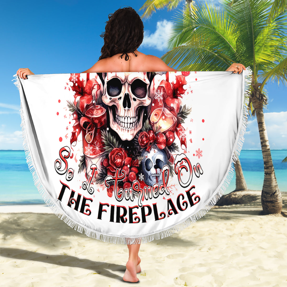 Skull Santa Claus Beach Blanket I Heard Santa On The Roof So I Turned On Fireplace - Wonder Print Shop