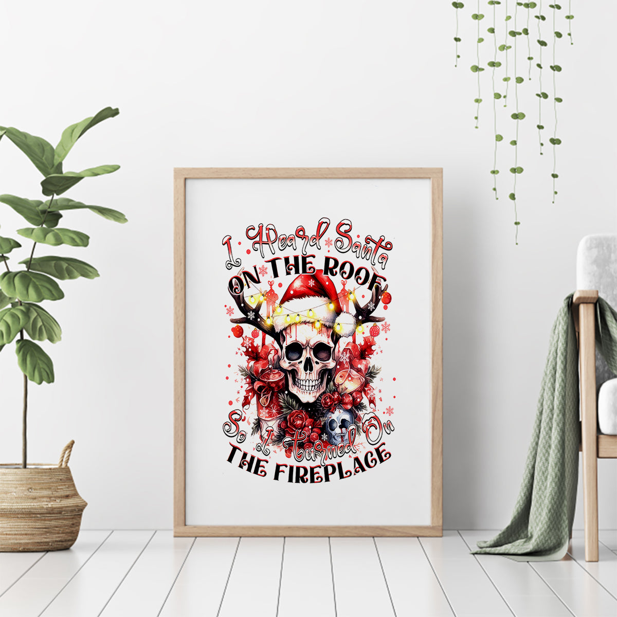 Skull Santa Claus Canvas Wall Art I Heard Santa On The Roof So I Turned On Fireplace - Wonder Print Shop
