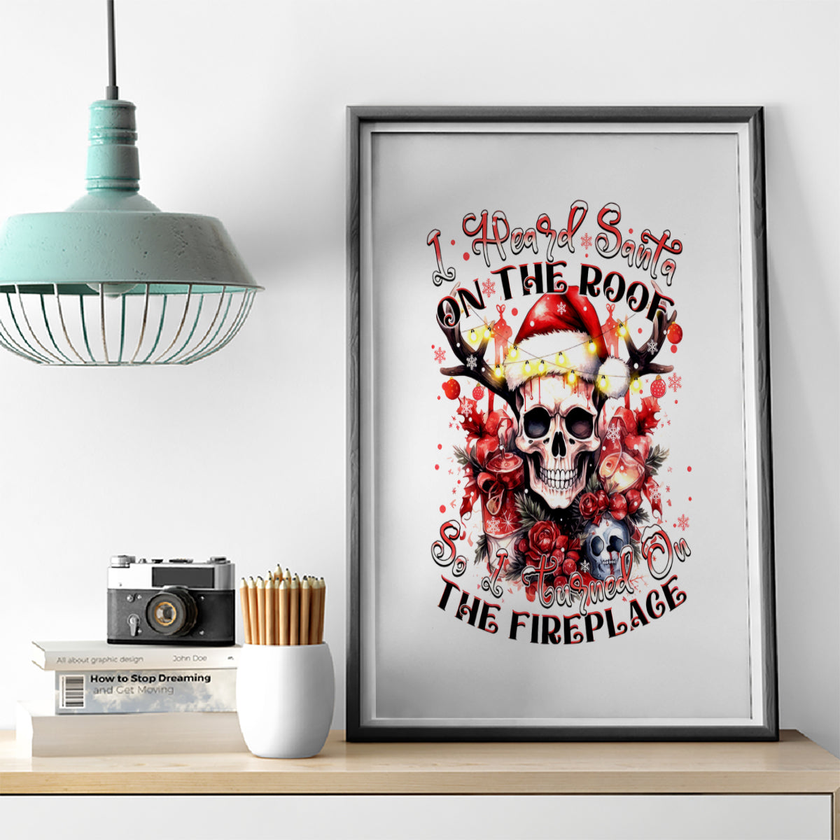Skull Santa Claus Canvas Wall Art I Heard Santa On The Roof So I Turned On Fireplace - Wonder Print Shop