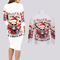 Skull Santa Claus Couples Matching Long Sleeve Bodycon Dress and Long Sleeve Button Shirt I Heard Santa On The Roof So I Turned On Fireplace - Wonder Print Shop