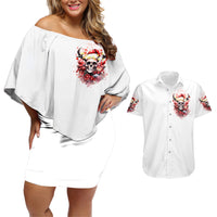 Skull Santa Claus Couples Matching Off Shoulder Short Dress and Hawaiian Shirt I Heard Santa On The Roof So I Turned On Fireplace - Wonder Print Shop