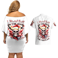 Skull Santa Claus Couples Matching Off Shoulder Short Dress and Hawaiian Shirt I Heard Santa On The Roof So I Turned On Fireplace - Wonder Print Shop