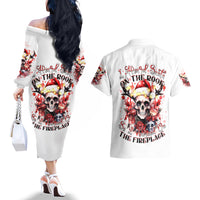 Skull Santa Claus Couples Matching Off The Shoulder Long Sleeve Dress and Hawaiian Shirt I Heard Santa On The Roof So I Turned On Fireplace - Wonder Print Shop