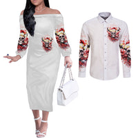 skull-santa-claus-couples-matching-off-the-shoulder-long-sleeve-dress-and-long-sleeve-button-shirt-i-heard-santa-on-the-roof-so-i-turned-on-fireplace