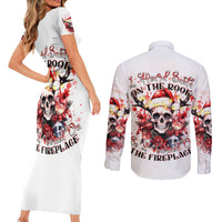 Skull Santa Claus Couples Matching Short Sleeve Bodycon Dress and Long Sleeve Button Shirt I Heard Santa On The Roof So I Turned On Fireplace - Wonder Print Shop