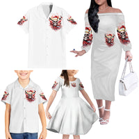 Skull Santa Claus Family Matching Off Shoulder Long Sleeve Dress and Hawaiian Shirt I Heard Santa On The Roof So I Turned On Fireplace - Wonder Print Shop