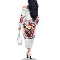 Skull Santa Claus Family Matching Off Shoulder Long Sleeve Dress and Hawaiian Shirt I Heard Santa On The Roof So I Turned On Fireplace - Wonder Print Shop