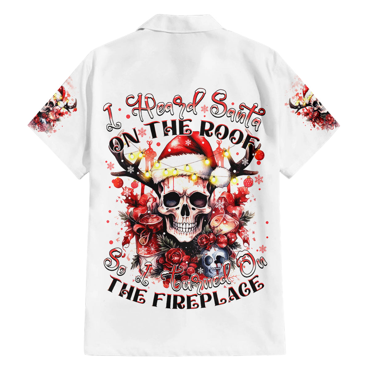 Skull Santa Claus Family Matching Off Shoulder Short Dress and Hawaiian Shirt I Heard Santa On The Roof So I Turned On Fireplace - Wonder Print Shop
