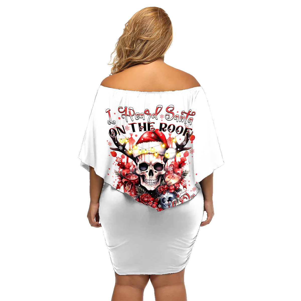 Skull Santa Claus Family Matching Off Shoulder Short Dress and Hawaiian Shirt I Heard Santa On The Roof So I Turned On Fireplace - Wonder Print Shop