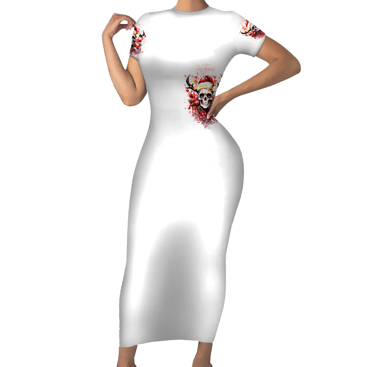 Skull Santa Claus Family Matching Short Sleeve Bodycon Dress and Hawaiian Shirt I Heard Santa On The Roof So I Turned On Fireplace - Wonder Print Shop