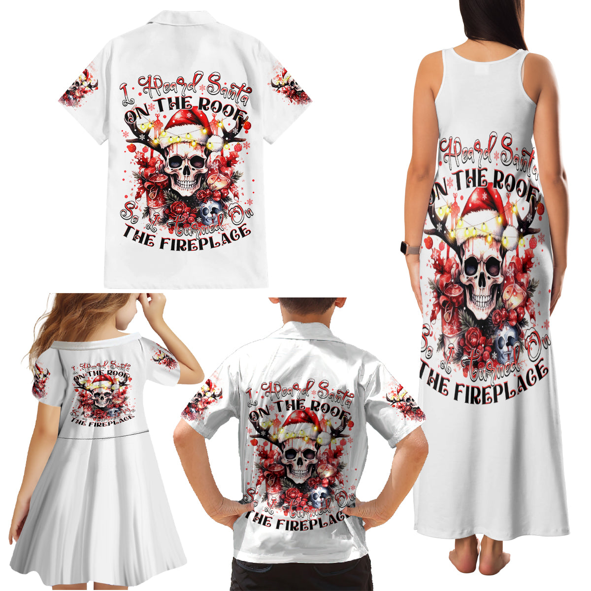 Skull Santa Claus Family Matching Tank Maxi Dress and Hawaiian Shirt I Heard Santa On The Roof So I Turned On Fireplace - Wonder Print Shop