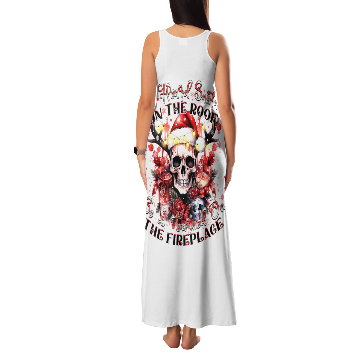 Skull Santa Claus Family Matching Tank Maxi Dress and Hawaiian Shirt I Heard Santa On The Roof So I Turned On Fireplace - Wonder Print Shop